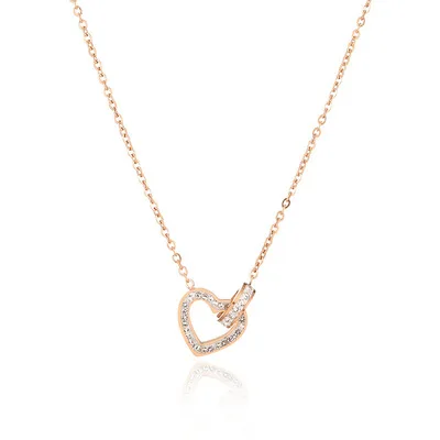 

Jachon 2021 Valentines Day Cubic Zircon Love Heart Pendant Necklace Stainless Steel Clavicle Chain Crystal Heart Necklace