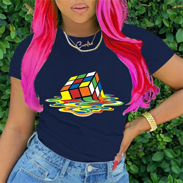 

JHLJ 2021 new arrival short sleeve casual fashion printed cotton lips solid color plus size women clothing crop tops t shirt