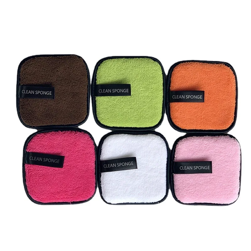 

10CM Square Lazy Cleansing Washable Makeup Remover Double-sided Fiber Square Reusable Face Cleansing Sponge Puff, White, pink, black, etc