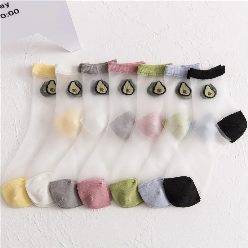 

WIIPU Women's happy funny cartoon fruit ultra-thin ice stockings thin section breathable glass silk summer avocado socks