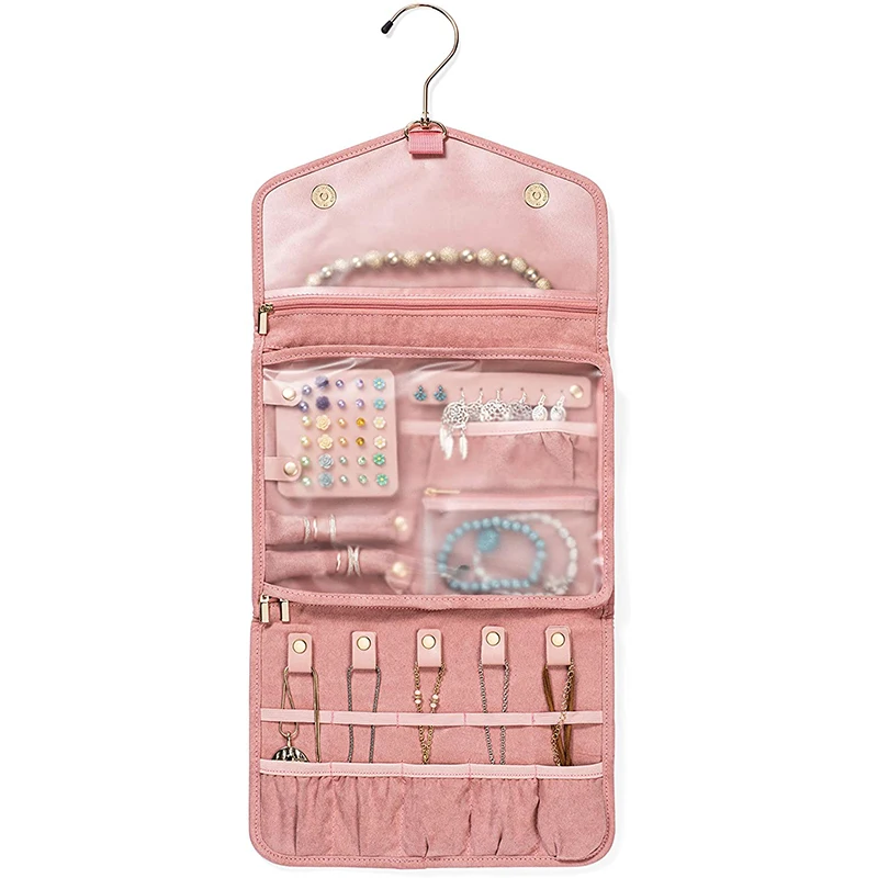 

Travel Jewelry Organizer Large Foldable Secure Roll Storage Bag Travel Jewelry Organizer in Durable Soft Velvet, Customized color