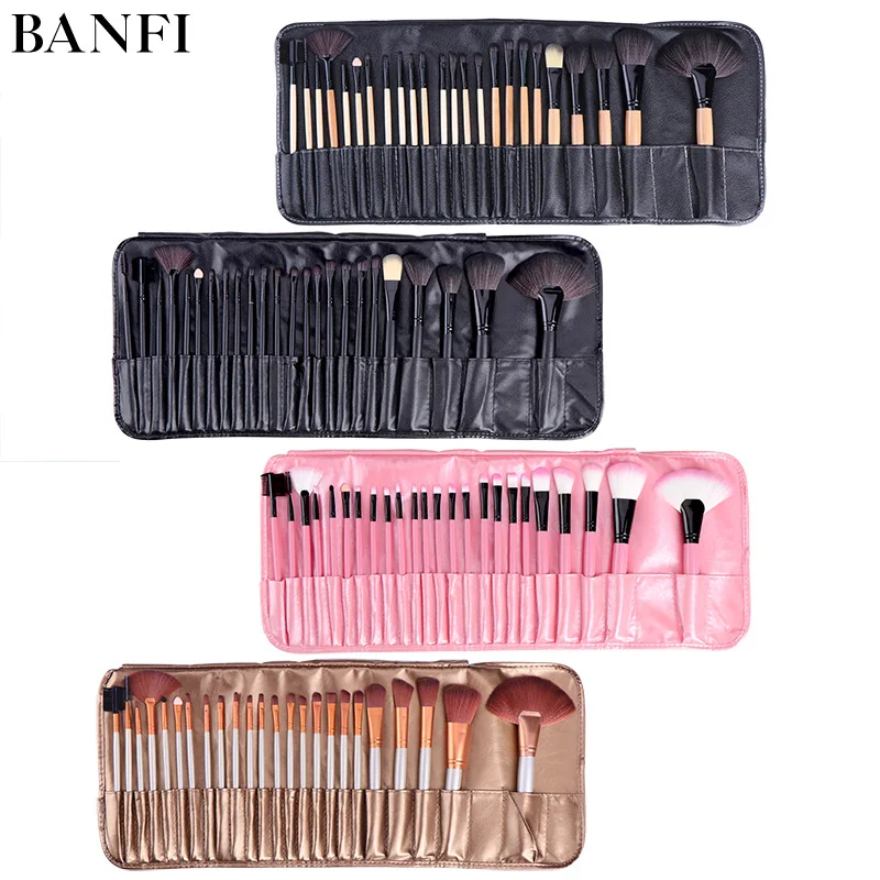 

Banfi 24pcs Travel Wholesale Price Wood Handle Accept Private Label Cosmetic makeup brush set, Black,pink,gold,wooden or customized