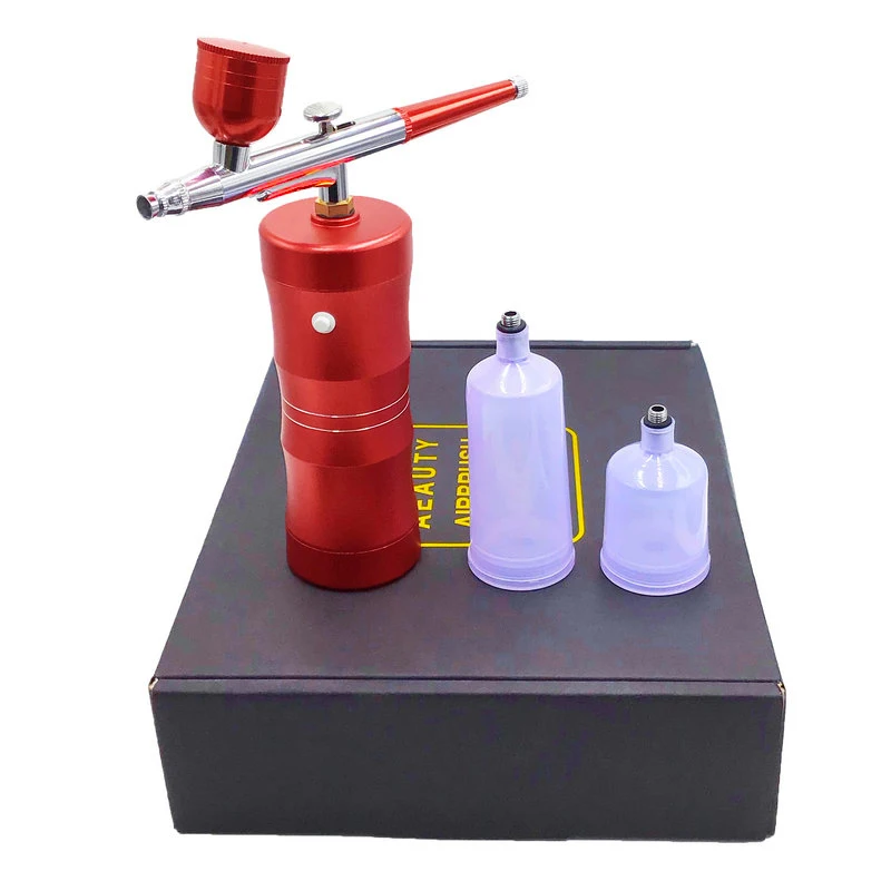 

Mini cordless rechargeable handheld air makeup airbrush compresor airbrush nail design color art paint mini machine set, Red, pink, can be customized