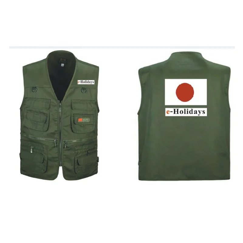 

High quality100%cotton new products Sleeveless multi pocket men vest with customer logo, Khaki,black,red,green,brown