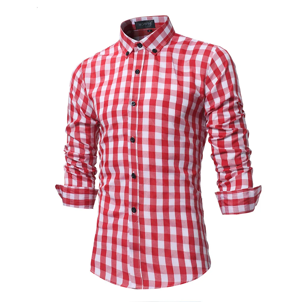 

Hot Sale Cotton Plaid Wholesale Shirts For Men Long Sleeve, Black&red
