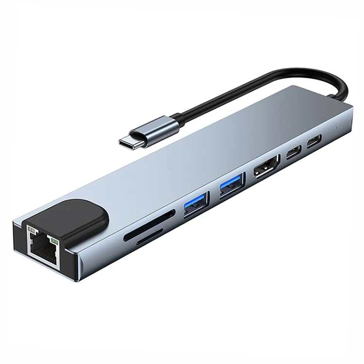 

8in1 USB-C Type C HUB Hdtv Mi 4k +USB3.0*2+PD Charging+ USB C + SD &TF Card Reader+RJ45 8 Ports USB Hub for Macbook Pro/Air