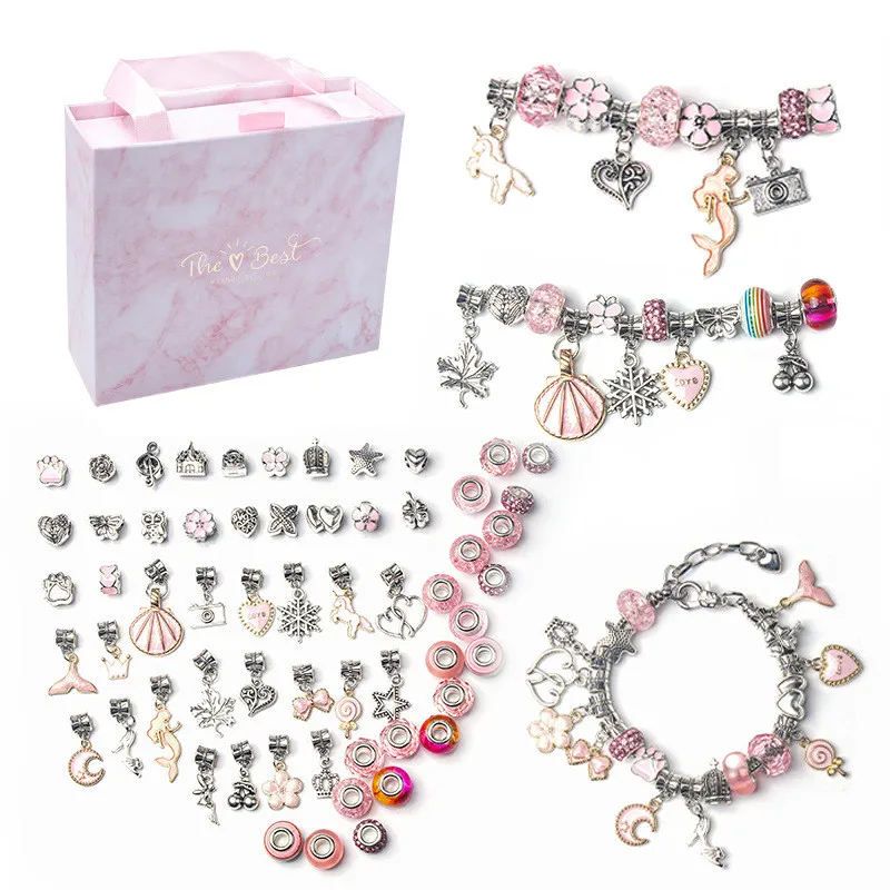 

Mgirlshe Amazon Hot Selling DIY Charm Bracelet Making Kit Jewelry Masking Supplies Bead Chain Bracelet Bangle Gift Set for Girls, Pink