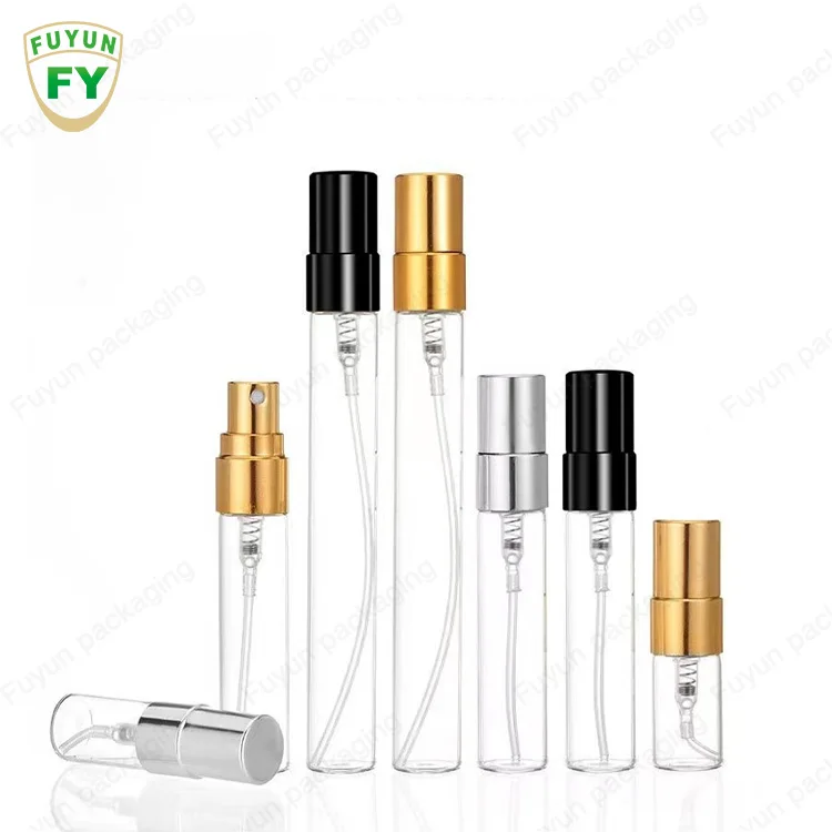 

Fuyun Empty 2ml 3ml 5ml 10ml Refillable Perfume Glass Bottles Spray Perfume Bottle with Gold Silver Black Lid