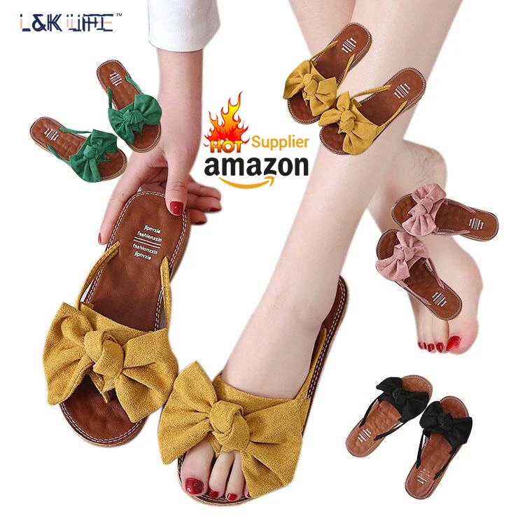 

Wholesale summer new style clip toe bow tie fashionable versatile beach shoes women's sandals, Yellow ,green,black,pink