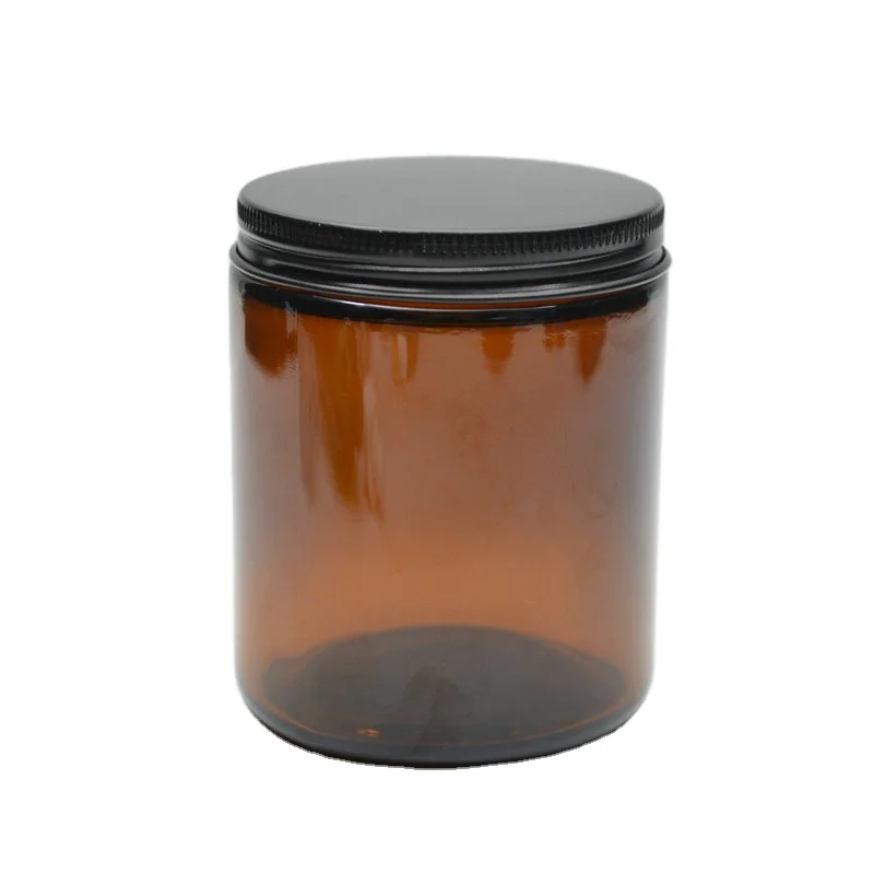 

250 ML Amber Color Glass Round Candle Holder Jar with Metal Lids