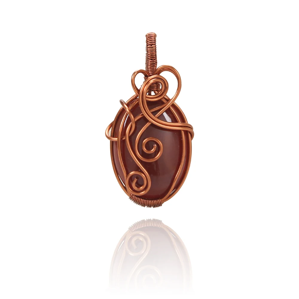 

Handmade Copper Wire Wrapped Jewelry Natural Red Agate Pendant For Necklace, Oem