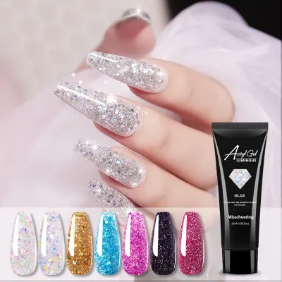 

8colors Glitter Poly Nail Gel Extension 15ml Gel Polish All For Manicure Poly Builder Gel Semi Permanent Soak Off Nail Art, Coloful nail painting