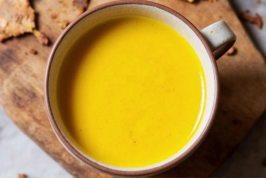 Golden turmeric latte in ceramic mug with spice ingredients