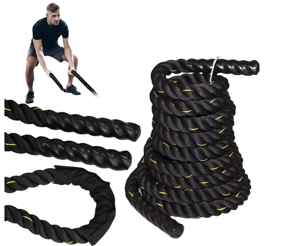 

Factory custom logo training gym battle rope 25/38/50mm for fitness undulation sports Cross Fitness battle Rope, Blakc