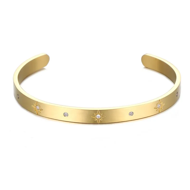 

Simple Fashion Jewelry 18K Gold Plated Stainless Steel C Shape North Star Bangles Bracelets