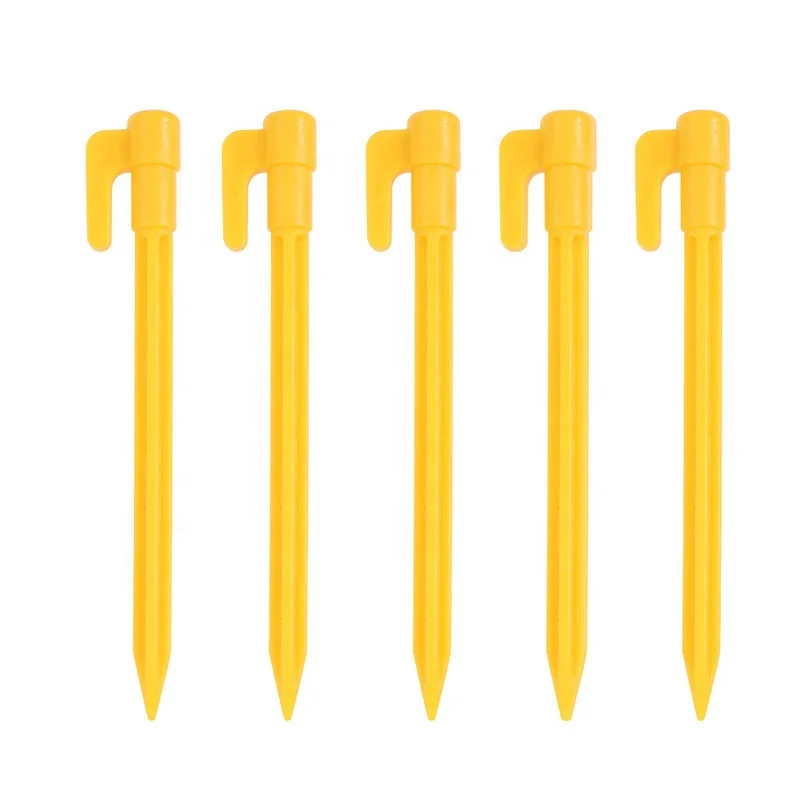 

Plastic Stakes Small Tarp Stakes/ Tent Spikes for Sand, Lawn, Beach Blankets Compact & Lightweight Tent Pegs with an Anchor, Yellow