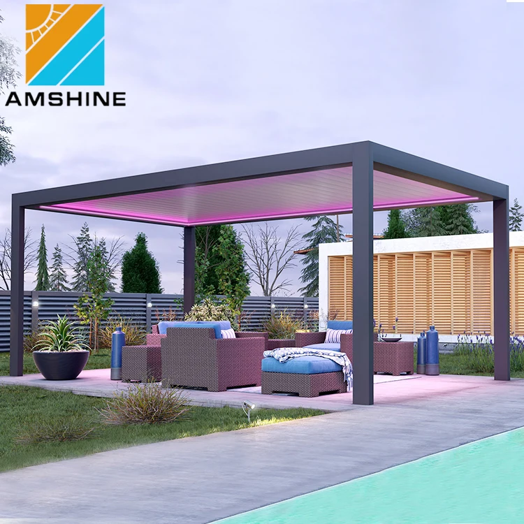 

Bio climatic Opening Roof Louver Rainproof Aluminum Louvered Pergola With Remote Control, Customized colors