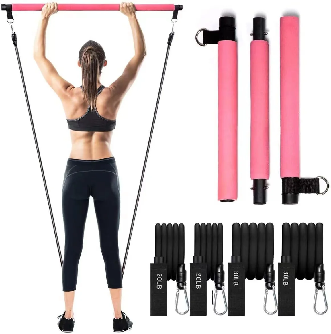 CW PLSB002 Hot Selling Portable Pilates Bar Yoga Exercise Foot Loop Toning Pilates Stick Kit Steel/EVA/Latex 91*105cm