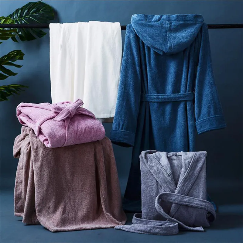 Premium Super Soft Cotton Hotel Bathrobe Combed Terry Cotton Bath Robe Sleepwear Adult Hooded Bathrobe With Hood