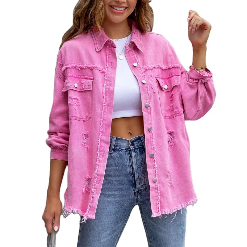 

New Fashionable Ripped Denim Jacket Women's Denim Jacket Temperament Casual Trendy Outwear Jacket