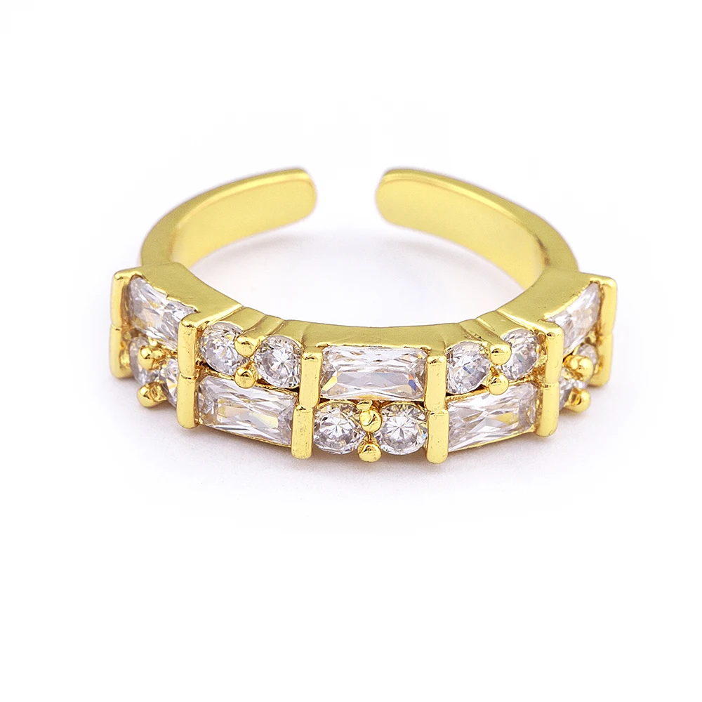 

Fashion Double Layer Rhinestone Opening Rings 18K Copper Gold Plated Adjustable Shining Wedding Party Ring Luxury Jewelry
