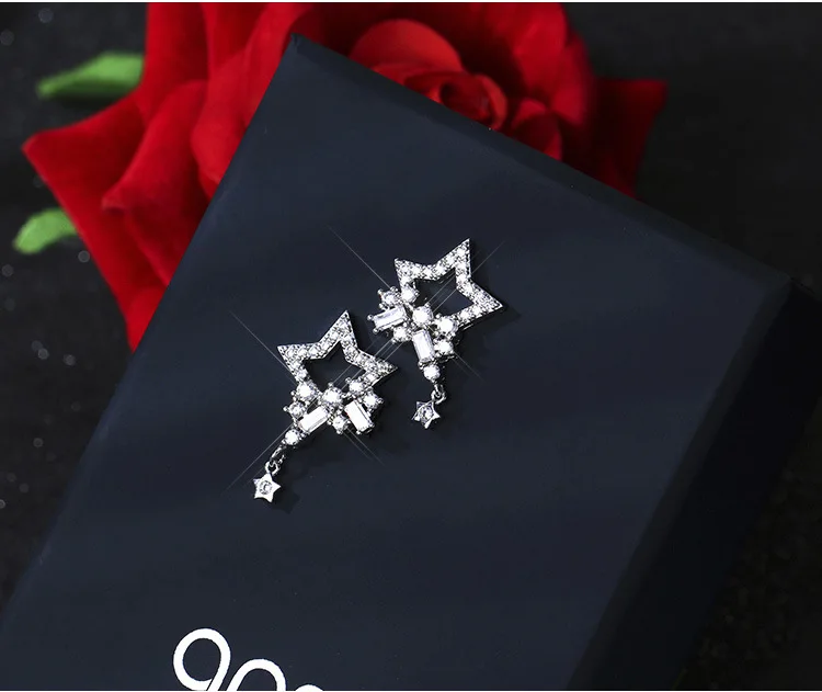 

Komi 925 Sterling Silver Star Earrings for Women Silver Jewelry 2020 Zircon Crystal Pendant Earrings Silver Plated Brass CN;ZHE