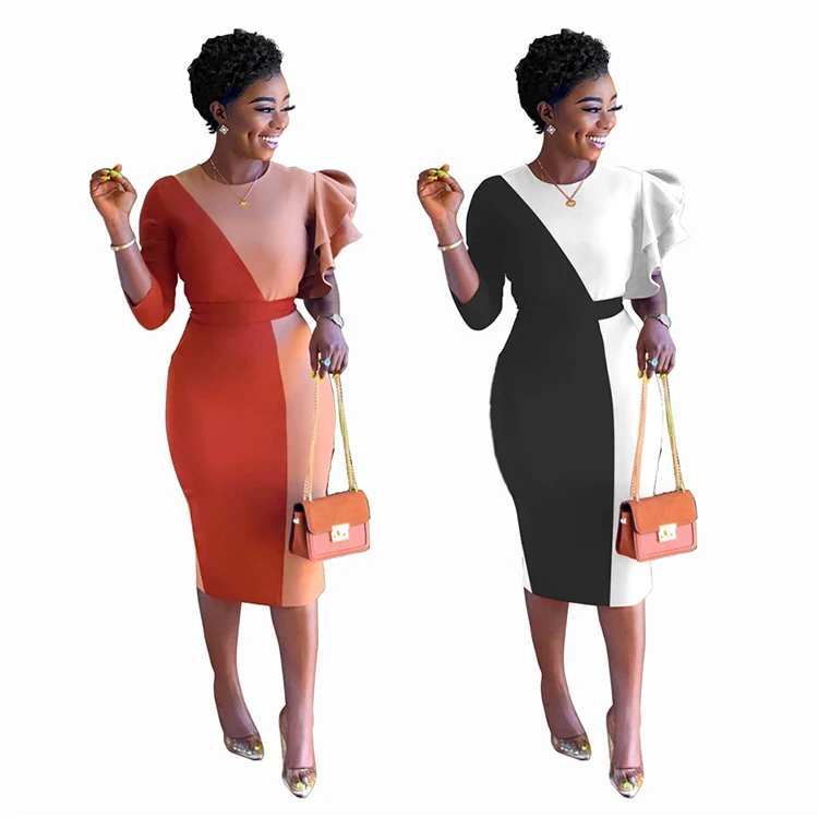 

elegant spring women clothing long sleeve patchwork bodycon dress office wear