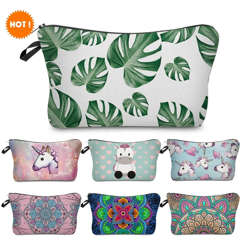 
wholesale custom Polyester vector tropical leaves print makeup bag elegant women small cosmetic bag sloth gift  (62199770481)