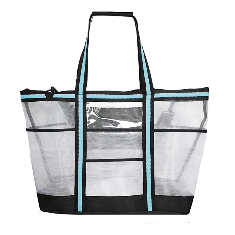 

Multipurpose Tote Storage Bag 9 Pockets Top Zipper Organizer Bag Extra Large Mesh Beach Bag