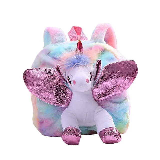 

Factory direct sale children's backpack hair Unicorn Plush schoolbag fashion Unicorn Backpack, As picture