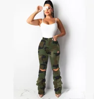 

2019 Plus Size Ripped Jeans Women Pants Ruffle Women Pant Sets Camo Bell Pants