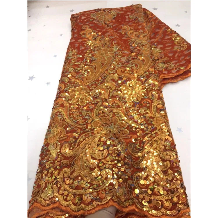 

High quality gold french lace fabric net lace for party sequence nigeria tull lace, Can be customized