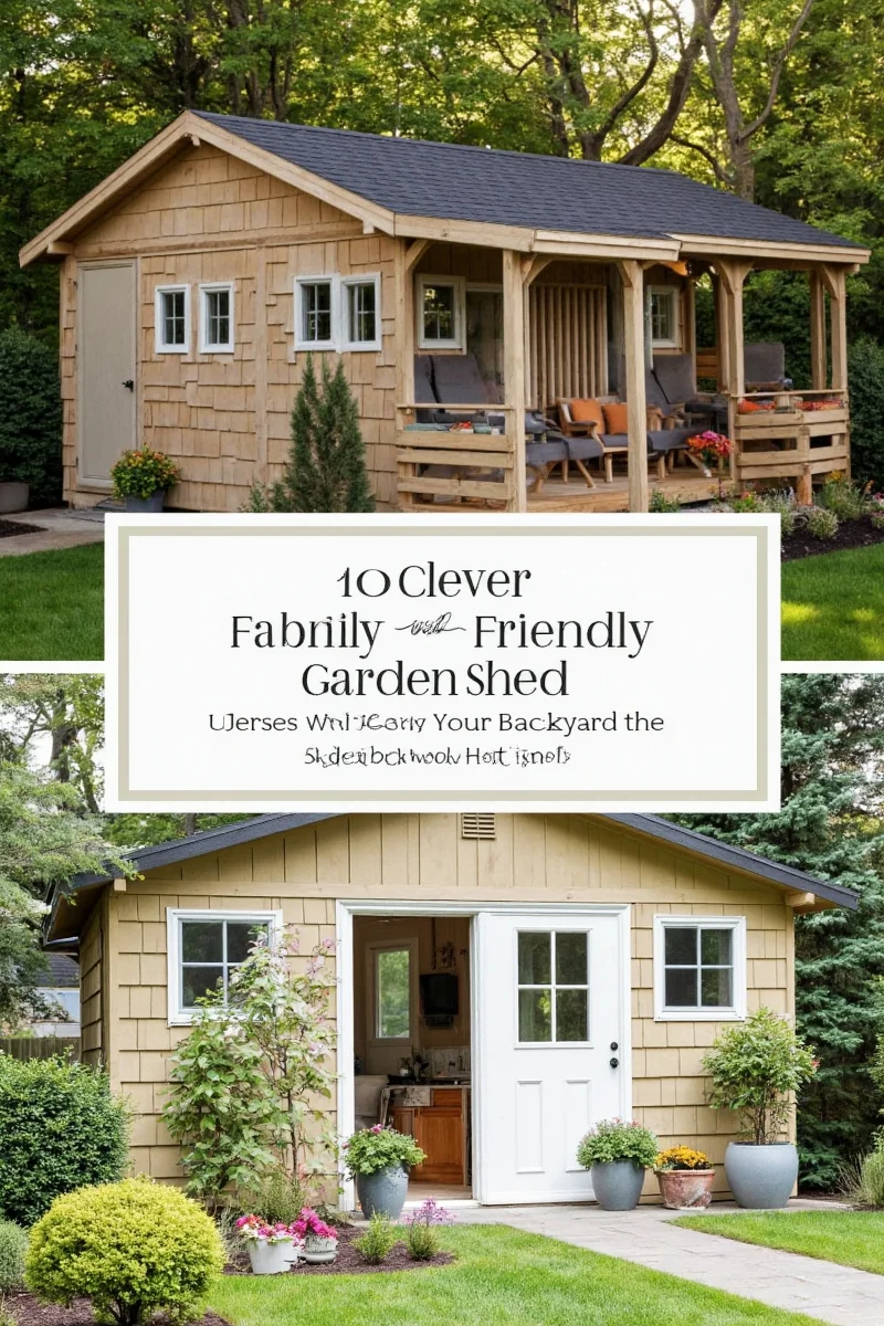 Family enjoying a decorated garden shed