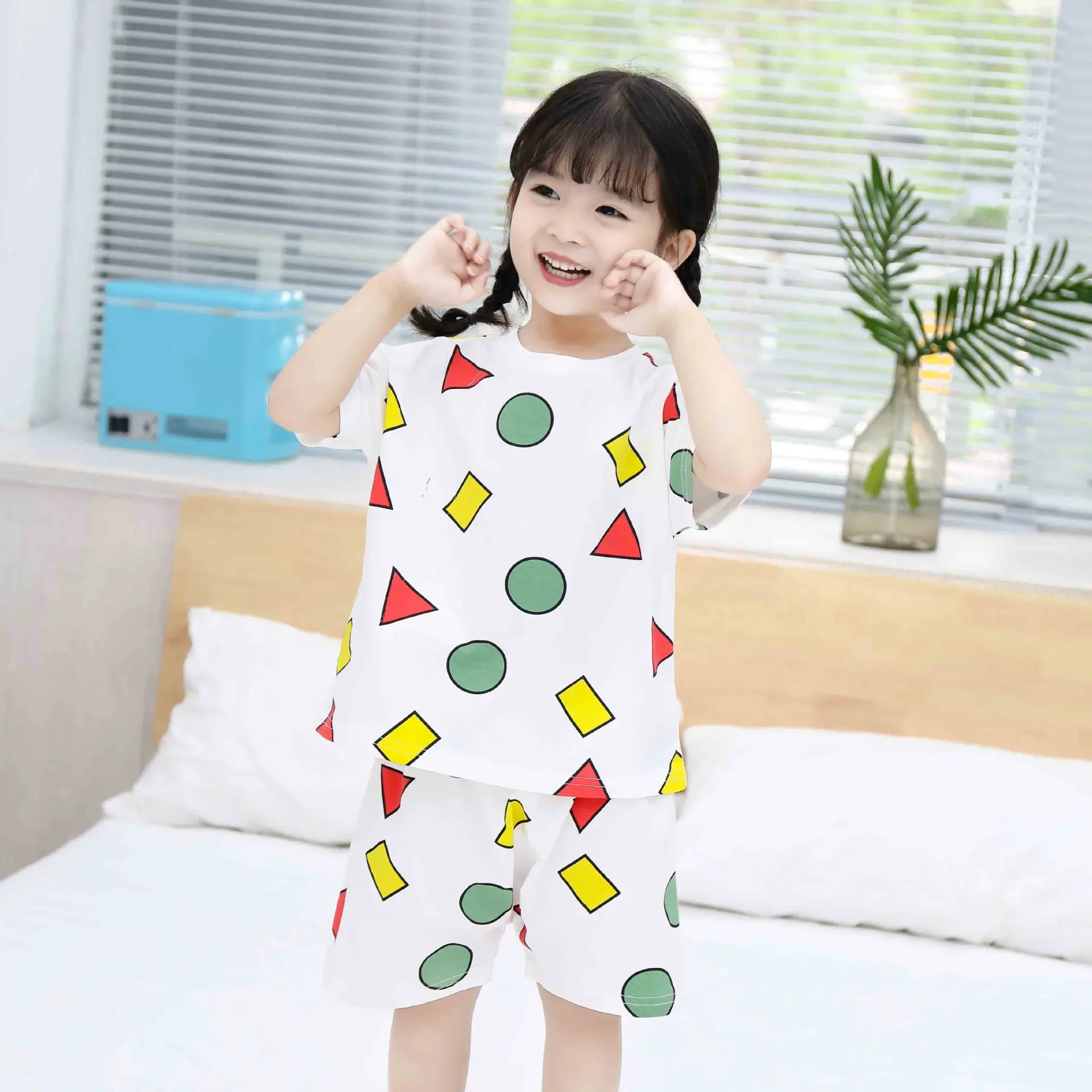 

boys and girls cartoon Top Summer children's pajamas baby cotton air-conditioned home T-shirt