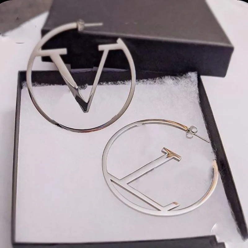 

Designer Stainless Steel Brand Letter Hoop Earrings Women High Quality Jewelry Shape Big channel Earrings for Parties