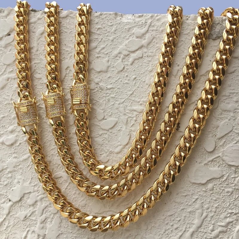 

Stainless steel  10MM 12MM Iced out cz miami cuban link chain necklace men