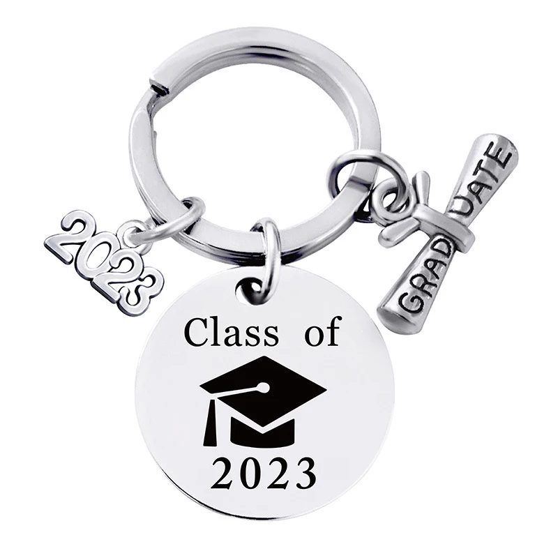 

Hot 2021 Graduate Gift Stainless Steel Round Charm Graduation Keychain