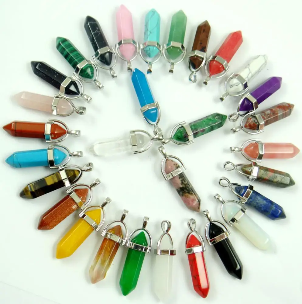 

Wholesale Hot Selling natural stone tiger eye quartz crystal Opal Hexagonal post pendants For DIY jewelry making necklace