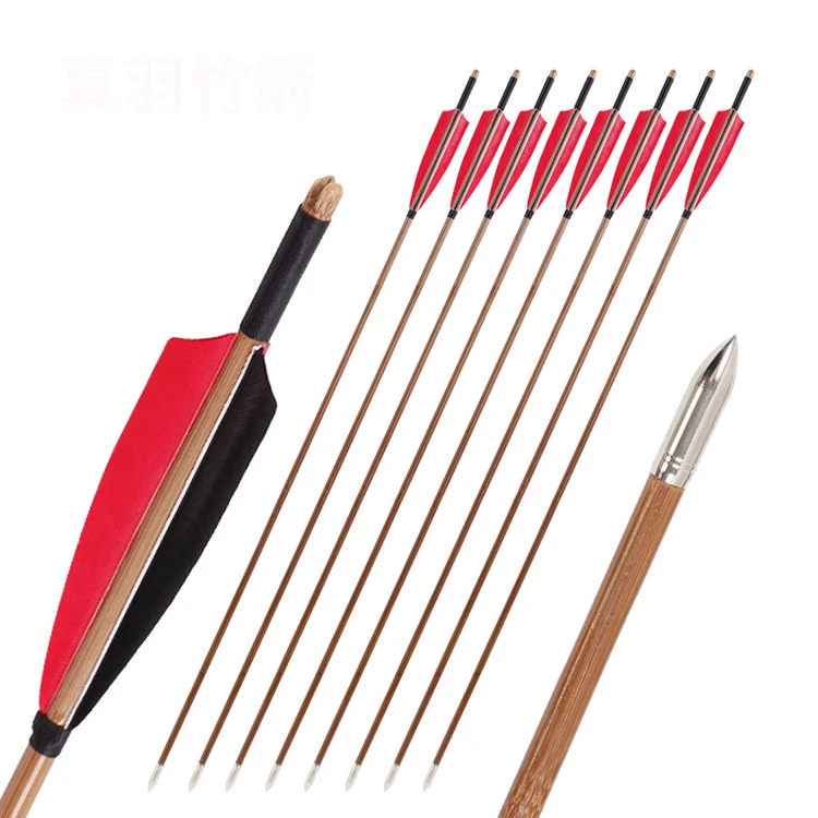 

Traditional Recurve Bow Archery Hunting Turkey Feathers Arrows Bamboo Arrow, Black and red/customed