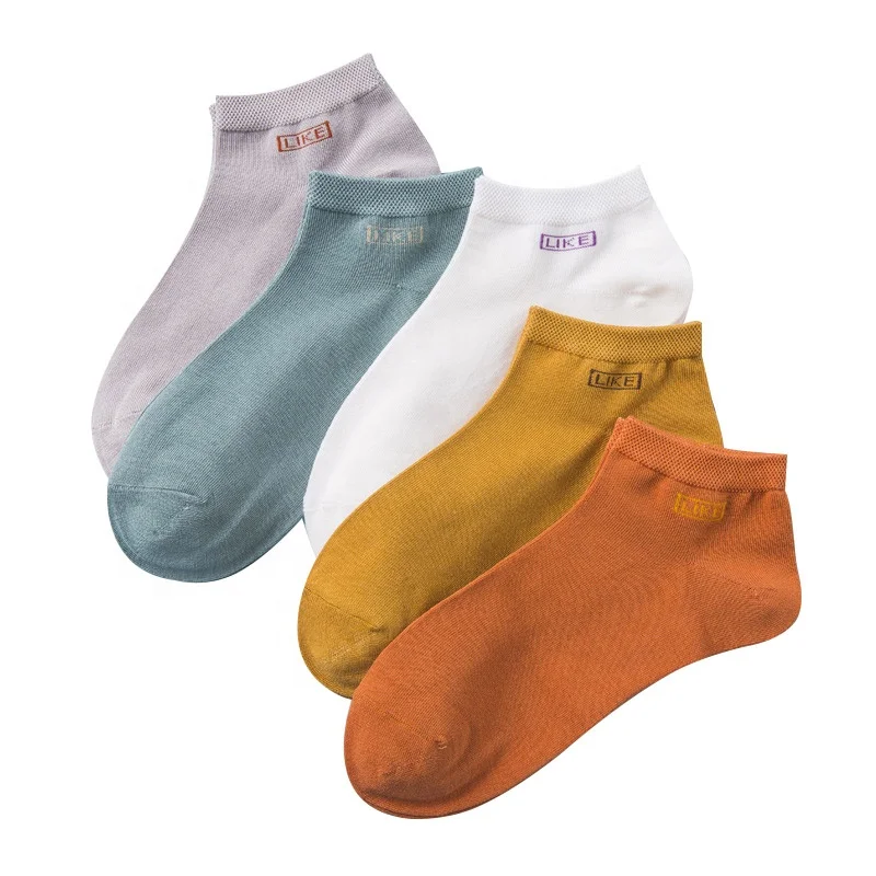 

New design breathable thin cotton letter boat socks solid color female ankle socks, Colorful