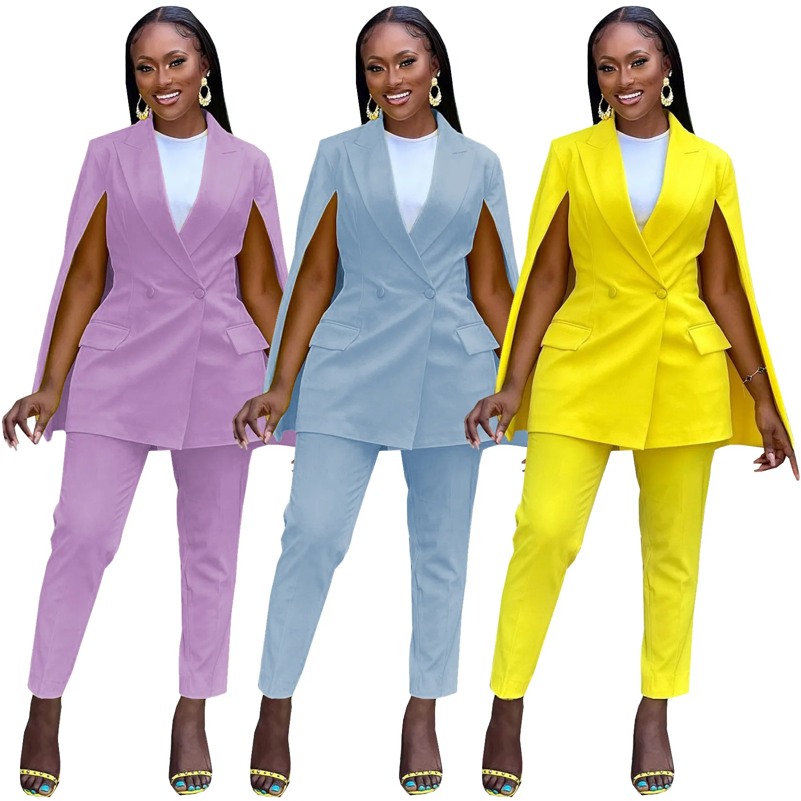 

Autumn Sexy Irregular Shawl Woman Set Fashion Slim V Neck Office Formal Blazers Two Piece Set, Picture color