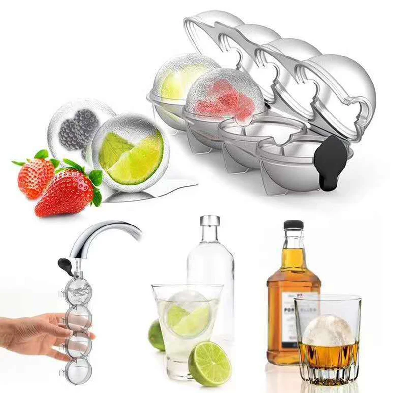 

4-Cavity Silicone Whiskey Ice Cube Maker Mold Ice Ball Mould Grid Kitchen Tool