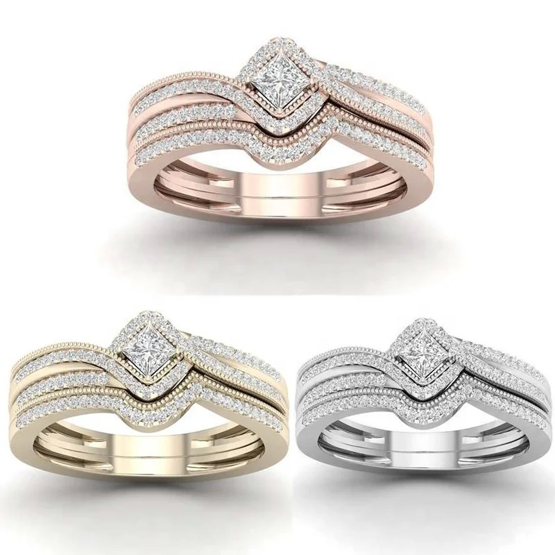 European and American Style Women Jewelry Rings Fashion Couple Ring Gold Plated Inlaid Zircon Ring