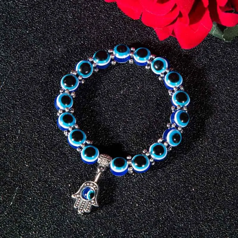 

Fashion Blue Eye Evil Fatima Hand Bracelets for Women Beads Bracelet Vintage Jewelry, Same picture