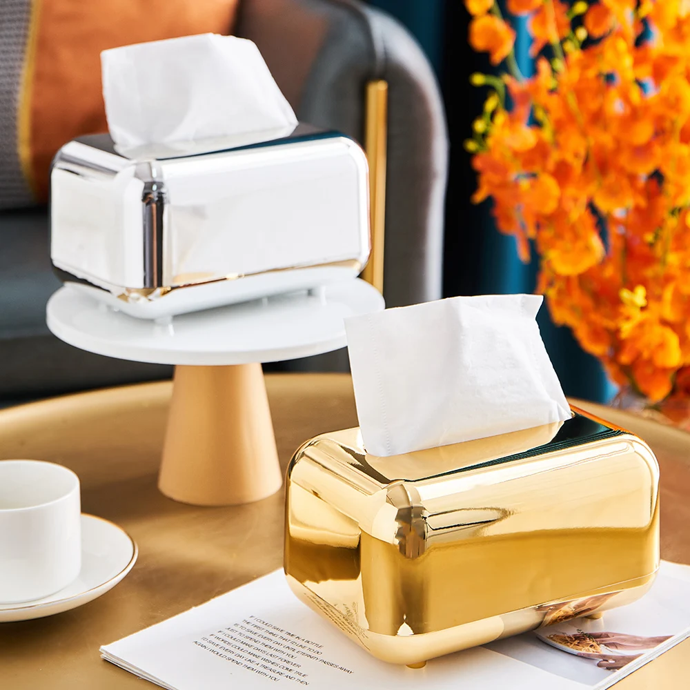 

Nordic Home Decor Desktop Napkin Holder Plastic Craft Light Luxury Golden Tissue Box