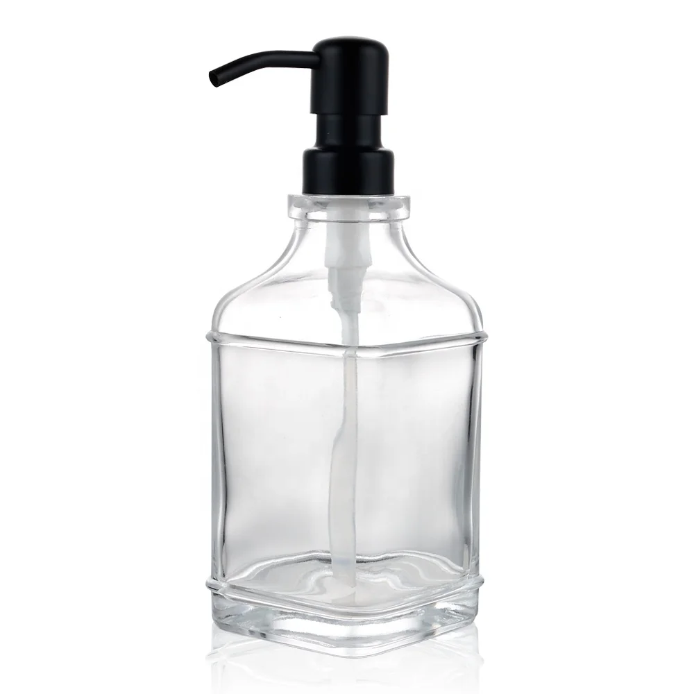 Classic Soap Dispenser Press 300ML Bottle Stainless Steel Pump Thickened Clear Glass Square Hand Soap Dispenser