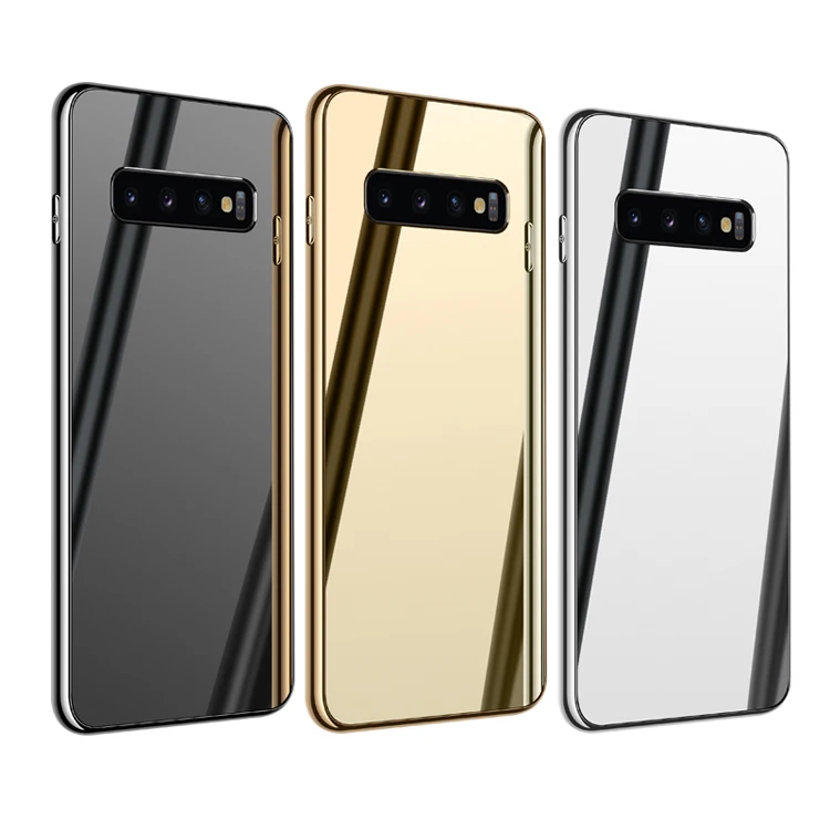 

Luxury fashion vanity mirror design electroplating side tempered glass phone cover case for samsung galaxy s10 plus lite