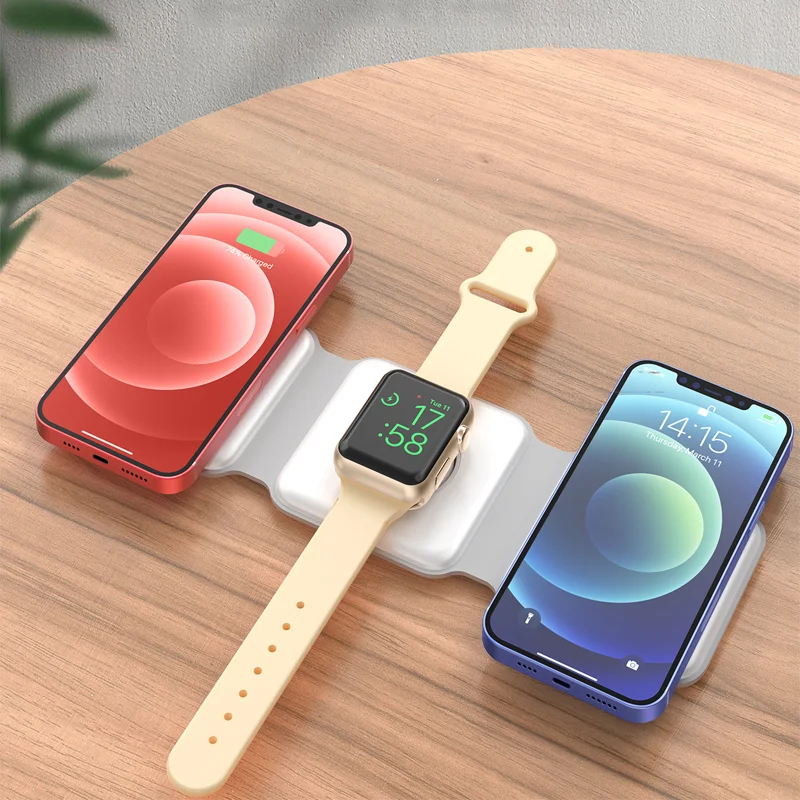 

Wireless Charging Pad Foldable 3 in 1 Wireless Charger Stand Portable Mat for iPhone 13, White