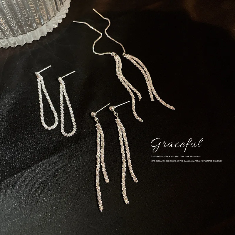 

new statement silver plated chain earrings women long jewelry