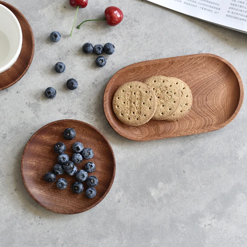 

Nordic Natural Soild Wooden Food Breakfast Serving Tray for Bread Dessert Candy Dish Plate Farmhouse Decoration